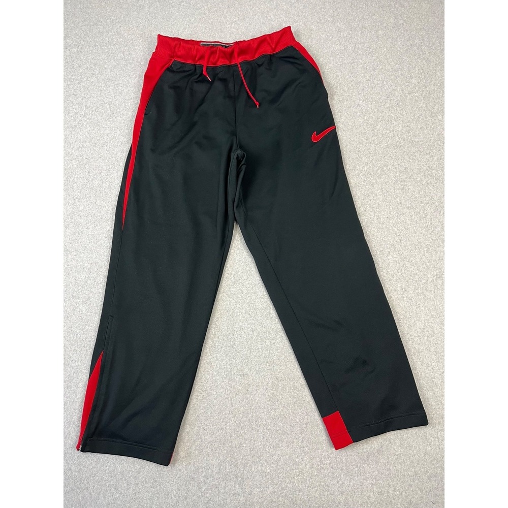 Vinatge Nike Basketball Pants Mens M Black Red Color Block Baggy Zip Legs Y2K